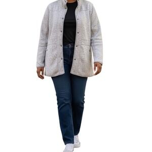 Eddie Bauer Sweater Fleece Jacket Women 2XL Grey Excellent Full Zip Mock Neck